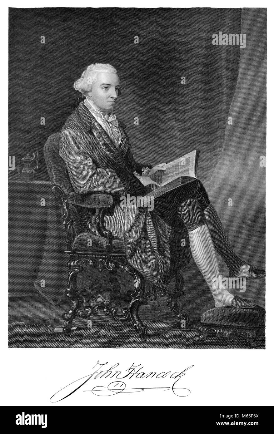 1700s 1770s Portrait John HANCOCK AMERICAN PATRIOT SIGNER ERKLÄRUNG DER UNABHÄNGIGKEIT sein Name ein Synonym für Signatur - q 51308 CPC 001 HARS BEHÖRDE PATRIOT KRIEG POLITIK DER UNABHÄNGIGKEIT SIGNATUR REVOLTE amerikanischen Unabhängigkeitskrieg 1770 AMERIKANISCHE REVOLUTION VORSITZENDER KOLONIEN KONGRESS MÄNNER KAUFMANN STAATSMANN 1700s B&W SCHWARZ UND WEISS KAUKASISCHEN ETHNIE GRÜNDERVATER John HANCOCK IM DUELL ALT ALTMODISCH PERSONEN GETÖTET PRÄSIDENT VON CONTINENTAL CONGRESS SIGNER SYNONYM Stockfoto