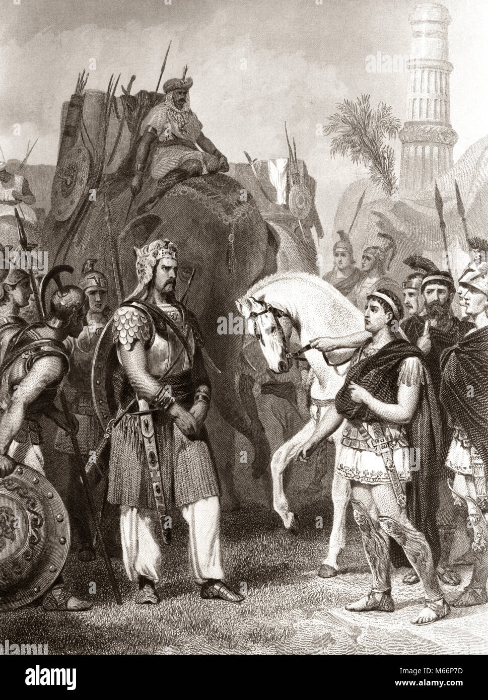 326 v. Chr. die Kapitulation von Poros zu ALEXANDER DER GROSSE IN INDIEN ILLUSTRATION - q 55008 CPC 001 HARS PUNJAB Stockfoto