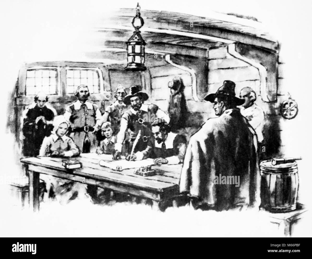 1620 Pilgrim Fathers Ausarbeitung Der Mayflower Compact Zu Regieren Plymouth Colony Auf Dem Schiff Q 70008 Cpc 001 Hars Nordamerika Massachusetts Freiheit Ziele Historische North American Pilger Besetzung Kopf Und Schultern Abenteuer Dokument