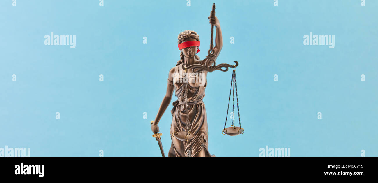 Panorama Banner der Justitia mit Augenbinde als Gerechtigkeit Konzept Stockfoto