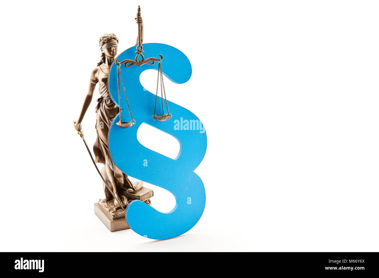 Blinde Justitia mit Waage und Absatz Symbol als Gesetz Konzept Stockfoto