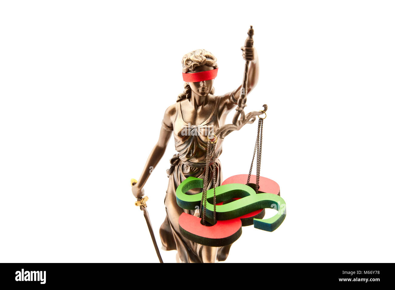 Recht und Gesetz Konzept mit blinden Justitia und Absatz Symbole Stockfoto