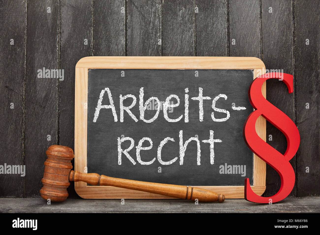 Tafel mit deutschen Wort Arbeitsrecht (Arbeitsrecht) für Fachanwalt Text und Symbole Stockfoto