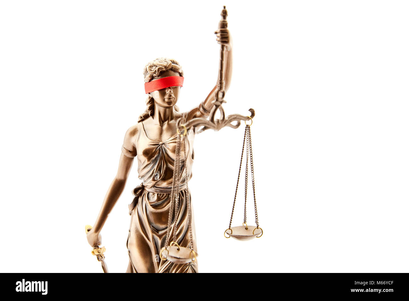 Blinde Justitia mit verbundenen Augen und der Waage als Gerechtigkeit Konzept Stockfoto