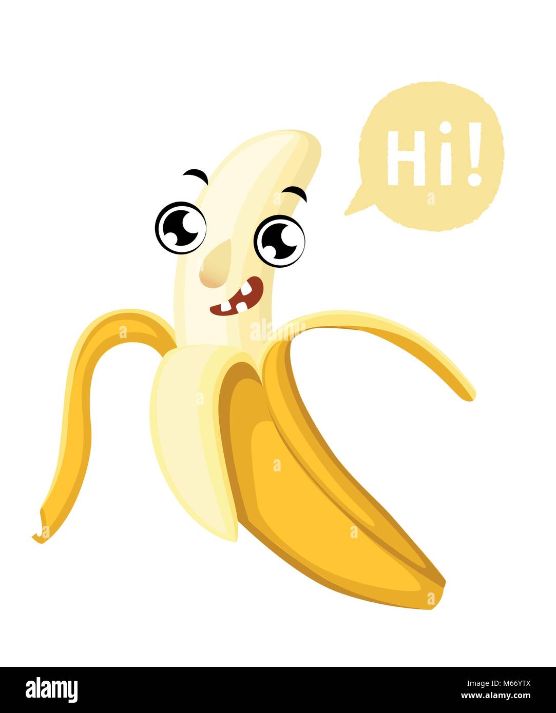 Cute cartoon Banana lächelnd Obst mit Bildunterschrift cloud Vector Illustration auf weißem Hintergrund Web site Seite und mobile App Design isoliert Stock Vektor
