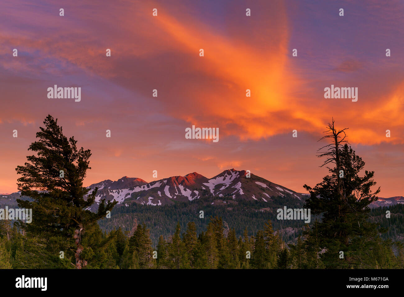 Sonnenuntergang, Folger Peak, Carson-Iceberg Wüste, Stanislaus National Forest, Sierra Nevada, Kalifornien Stockfoto