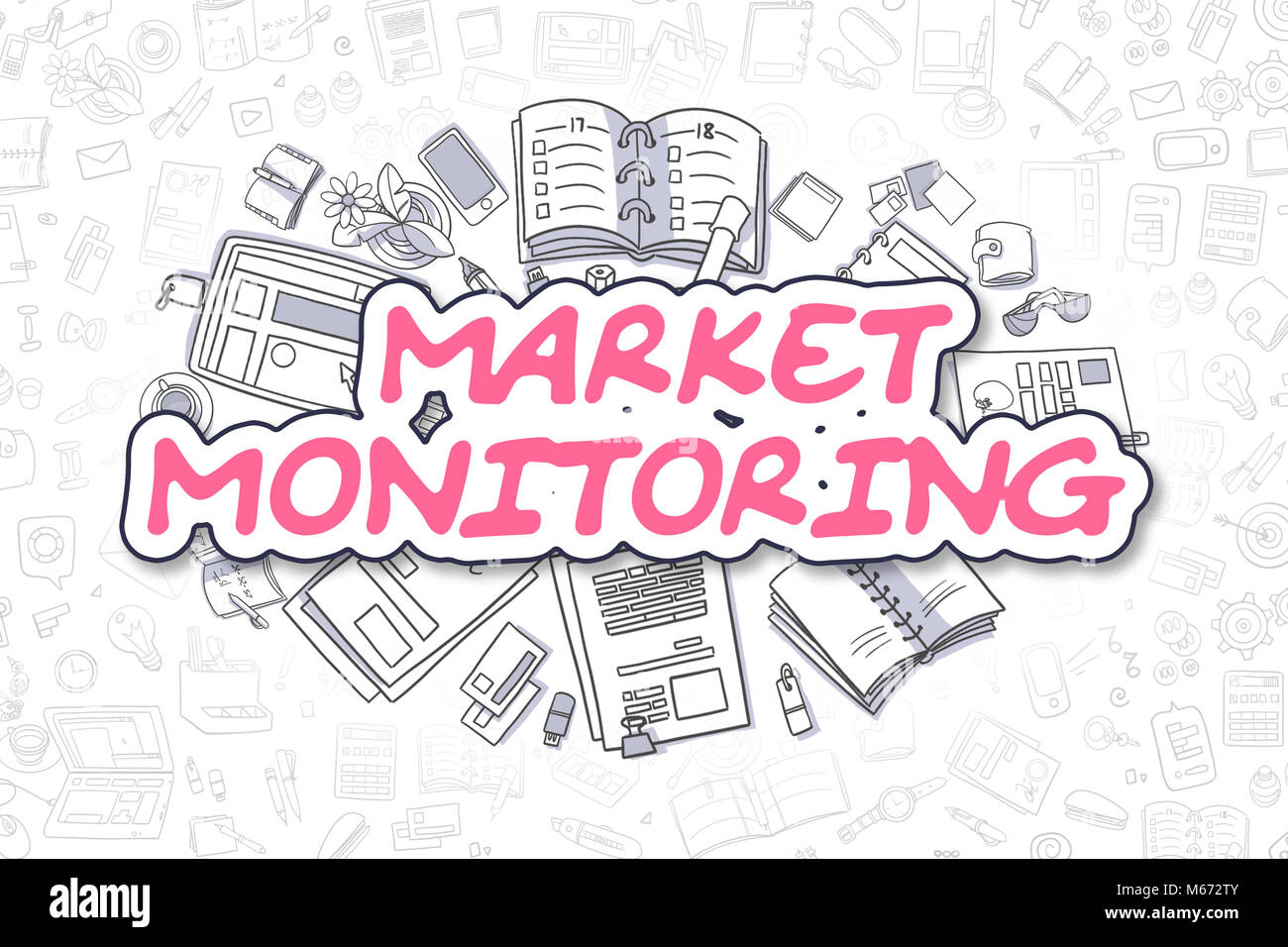 Markt Überwachung - Doodle Magenta Text. Geschäftskonzept. Stockfoto