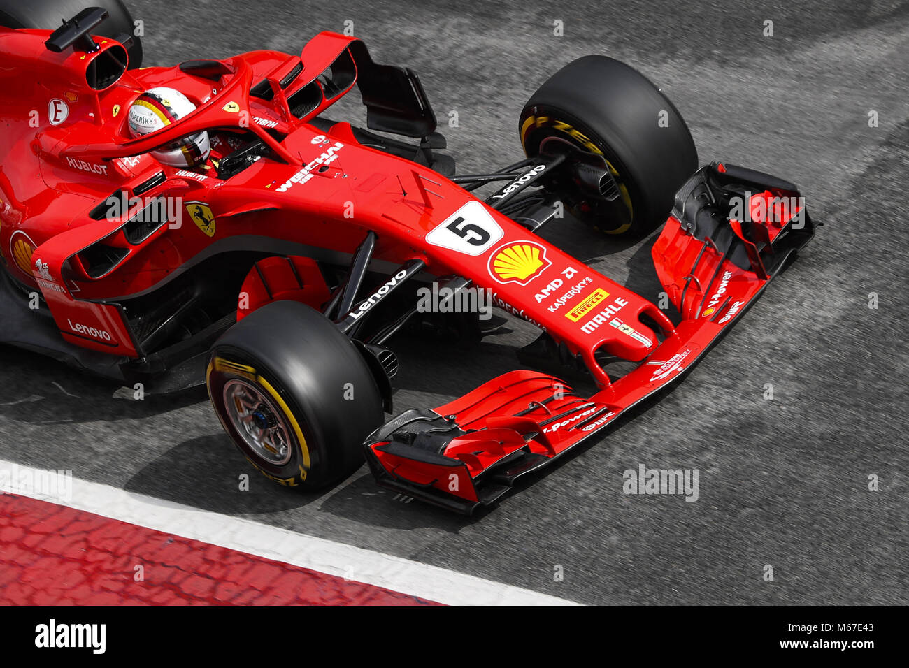 Barcelona, Katalonien, Spanien. 1 Mär, 2018. 1. März 2018, Circuit de Catalunya, Barcelona, Spanien; Formel Eins Grand Prix Prüfung; Sebastian Vettel von Team Scuderia Ferrari, Ferrari SF 71H in der Boxengasse Quelle: Eric Alonso/ZUMA Draht/Alamy leben Nachrichten Stockfoto