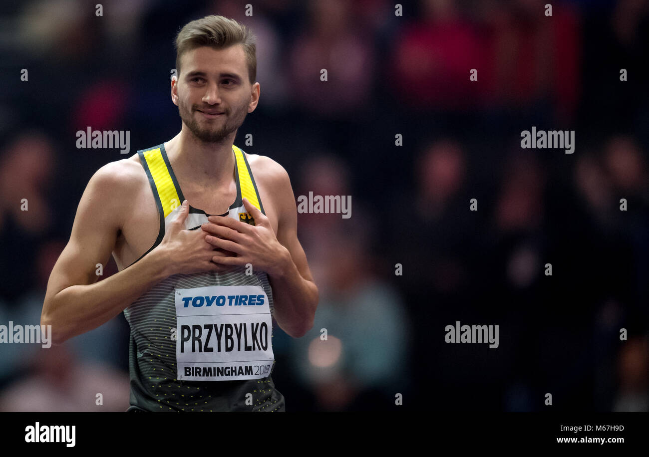 01 März 2018, Großbritannien, Birmingham: IAAF World Indoor Championships in der Athletik: Mateusz Przybylko von Deutschland während der hochsprung. Foto: Sven Hoppe/dpa Stockfoto