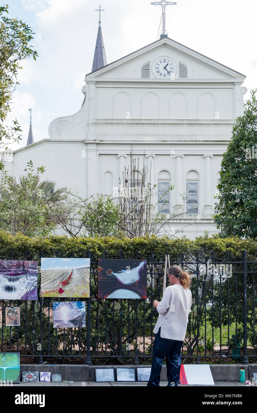 New Orleans, FEB 21: Künstler verkaufen Kunst arbeiten an der Royal Street am Feb 21,2018 in New Orleans, Louisiana Stockfoto