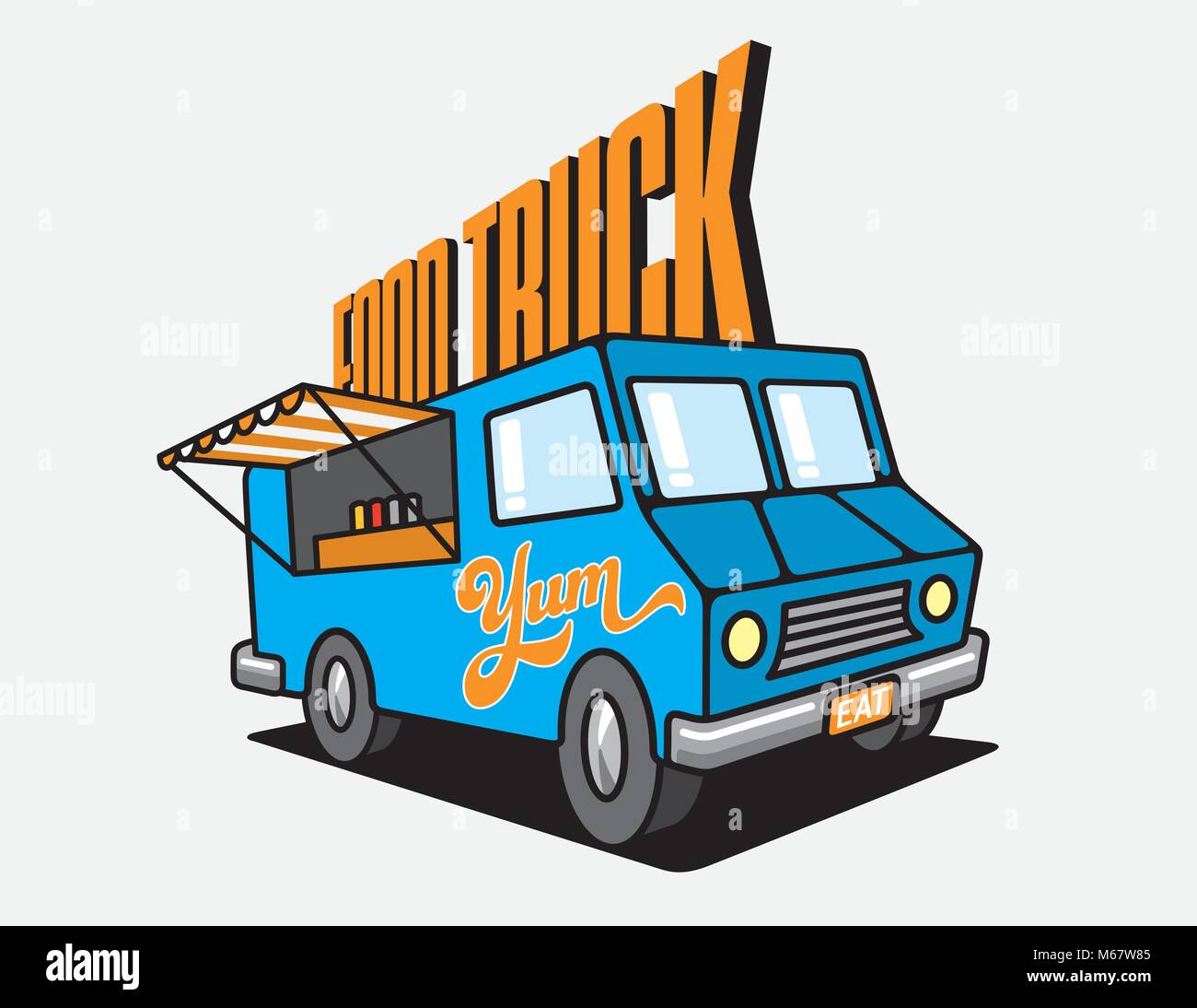 Essen Truck Cartoon Vector Illustration. Design für Essen Truck Festival Plakat oder Werbung mit Vector Abbildung: Essen Fahrzeug mit offenem Fenster. Stock Vektor