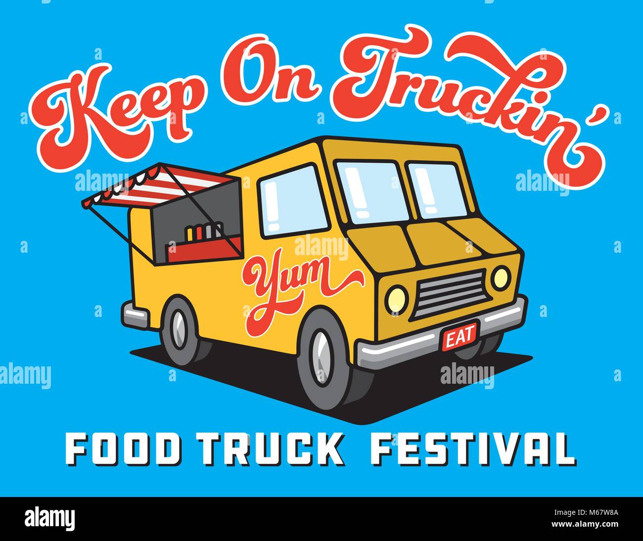 Essen Truck Cartoon Vector Illustration. Design für Essen Truck Festival Plakat oder Werbung mit Vector Abbildung: Essen Fahrzeug mit offenem Fenster. Stock Vektor