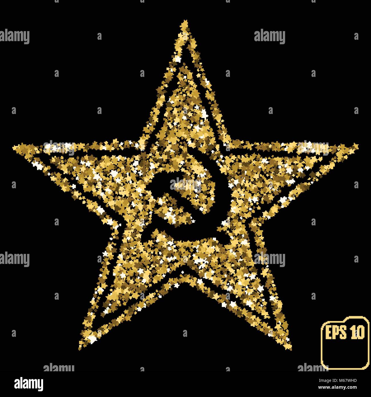 Gold Star des Kommunismus. Goldene Sterne Konfetti Konzept. Vektor Stock Vektor