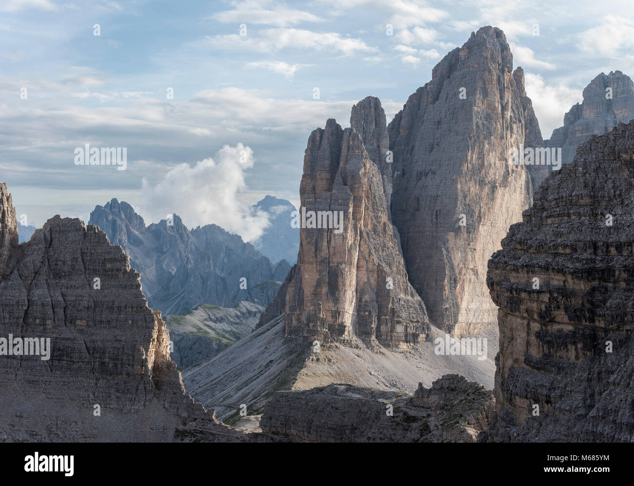 Die Drei Zinnen, Dolomiten, Venetien, Italien. Stockfoto