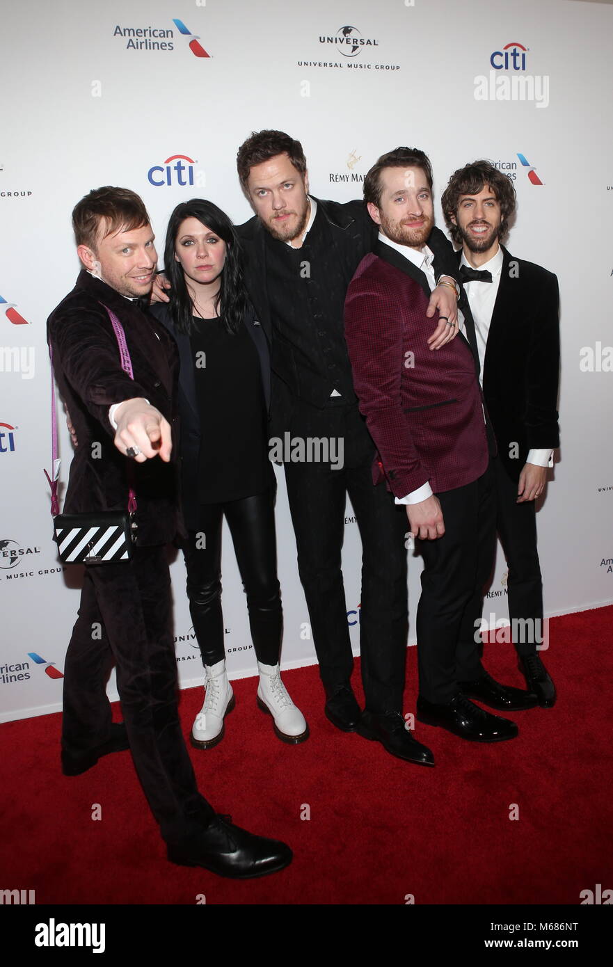 Universal Music Group 2018 nach Partei die Grammy Awards, die von American Airlines und Citi, am Frühling Studios in New York City statt zu feiern. Mit: Ben McKee, Dan Reynolds, Daniel Platzman, Wayne Predigt, Drachen vorstellen, Wo: New York City, New York, United States Wenn: 28 Jan 2018 Credit: Derrick Salters/WENN.com Stockfoto