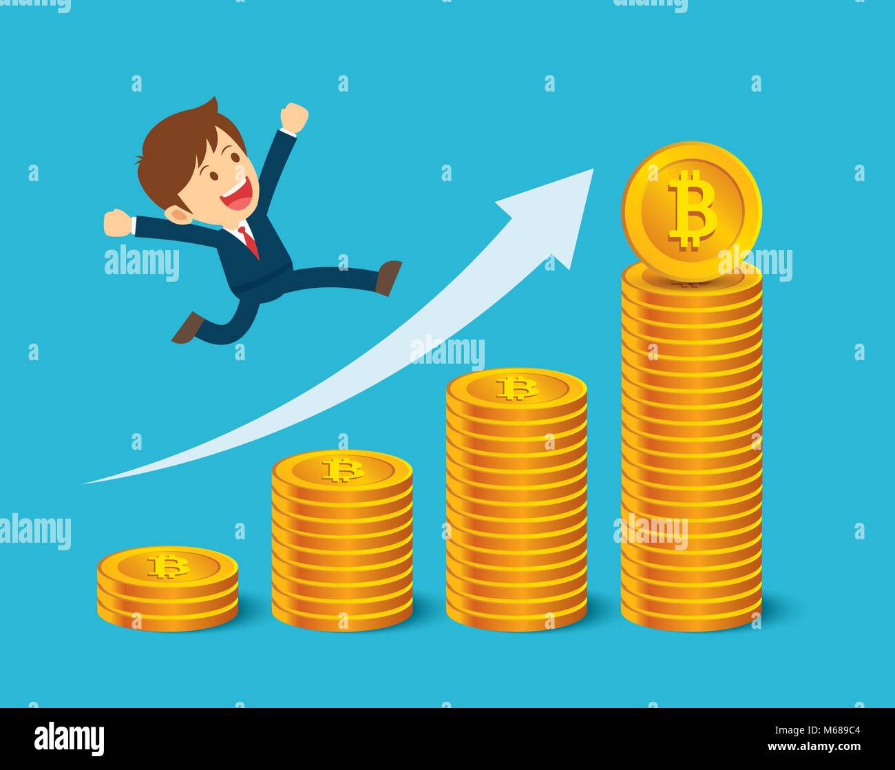 Unternehmer sind glücklich am bitcoin Preise. Cryptocurrency markt Konzept.  Flache Cartoon Character Design Stock-Vektorgrafik - Alamy