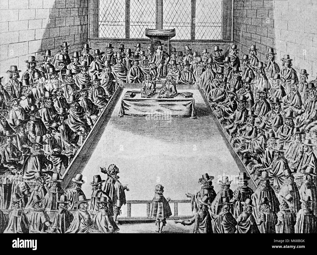 Das Unterhaus in der Zeit von König Karl I., mit dem König in der Mitte sitzt. Stockfoto