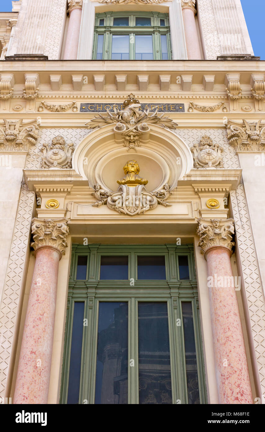 Detail der Fassade der Opéra de Nice Theater, Frankreich Stockfoto