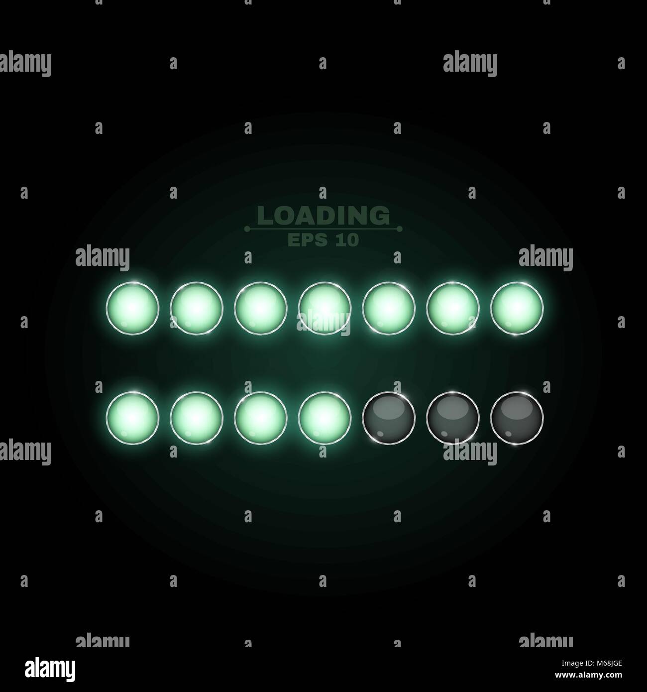 Laden. Realistische runden Lampen sind grün. Neon Taschenlampen leuchten im Dunkeln. Schönen Glanz. Realistische Vector Illustration für Web. Metall Struktur der Stock Vektor