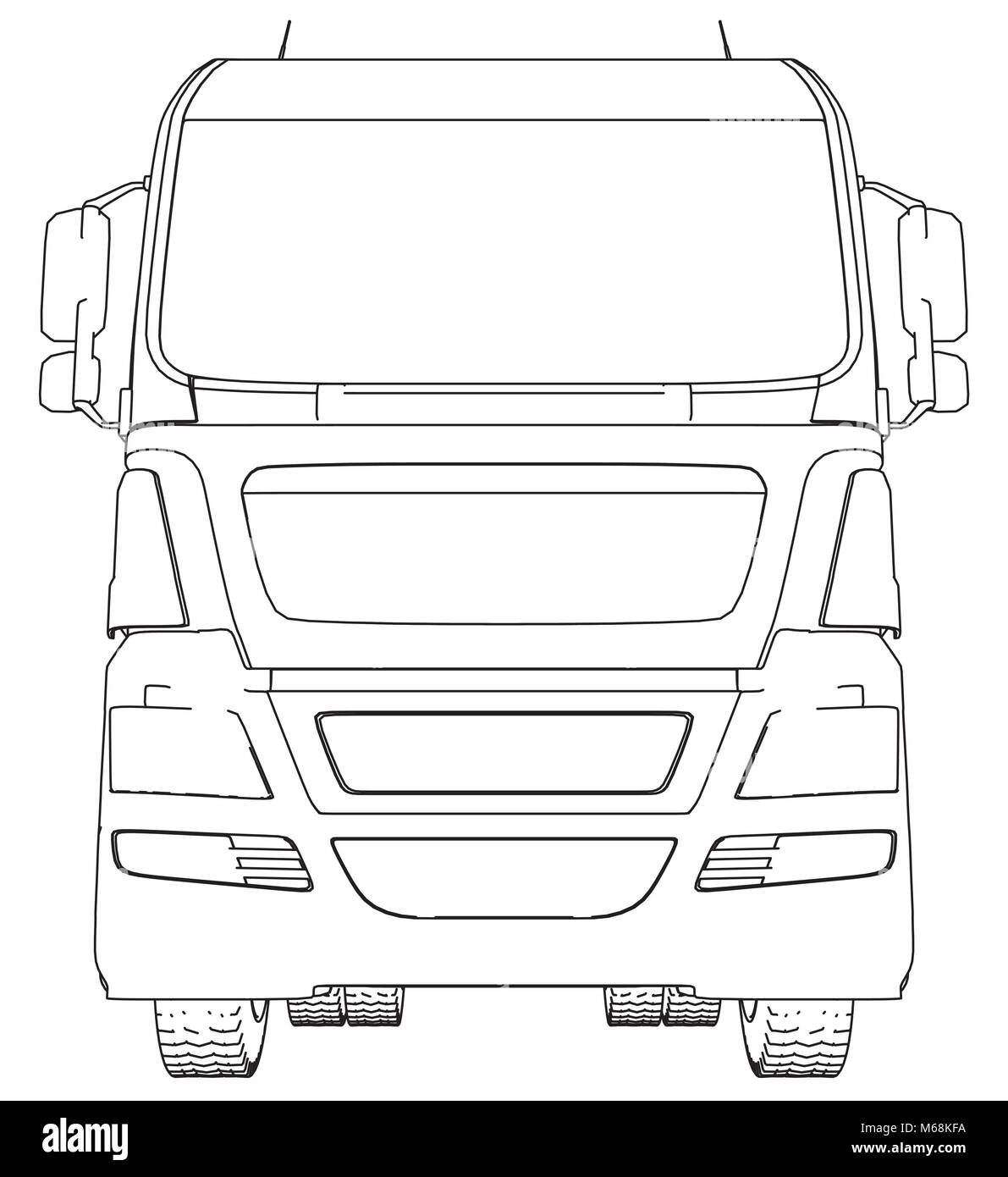 Vorderansicht Cargo Truck isoliert auf weißem Hintergrund. Eurotrucks liefern Fahrzeug Layout für Corporate Brand Identity Design. Ansicht von oben. Tracing Abbildung der 3d. EPS 10 Vector Format. Stock Vektor