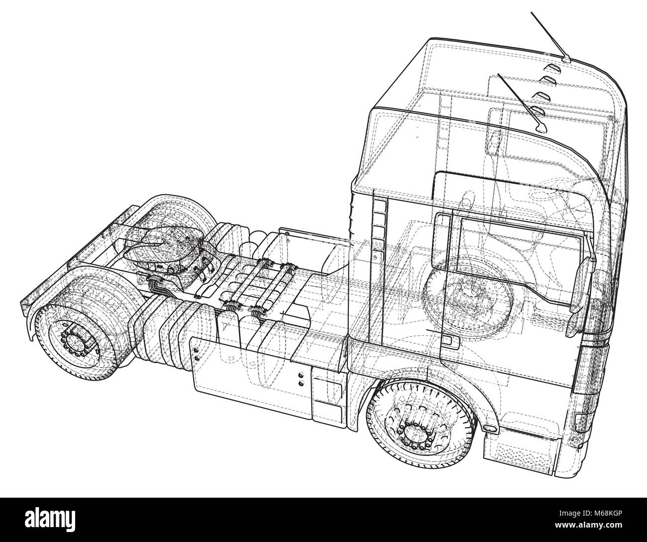 Kommerzielle Lieferung Cargo Truck Vektor für Marke und Werbung isoliert. Erstellt Abbildung der 3d. Wire-Frame Stock Vektor