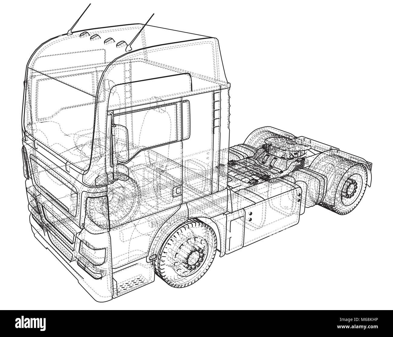 Kommerzielle cargo Lieferwagen. Isoliert. Erstellt Abbildung der 3d. Wire-Frame. Stock Vektor