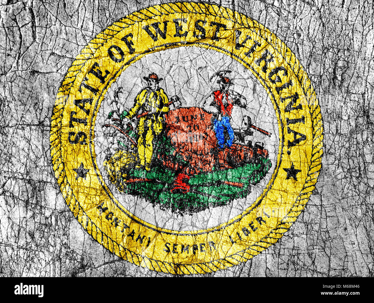 Groll Stein bemalten West Virginia Siegel Flagge Stockfoto