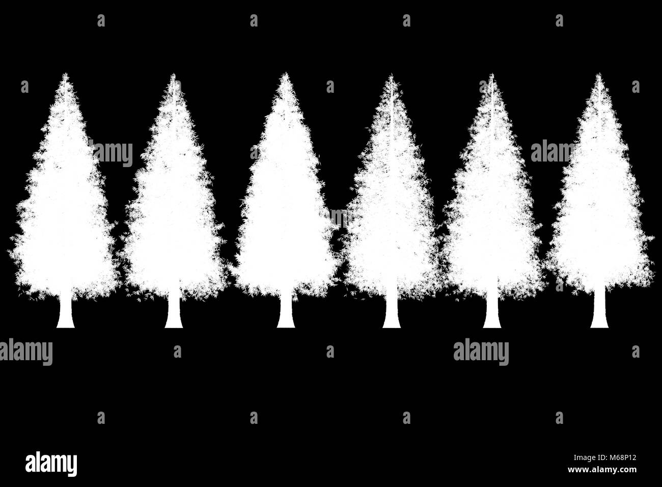 Pine Tree Zeile isoliert Schwarz und Weiß für Alpha Kanal Stockfoto