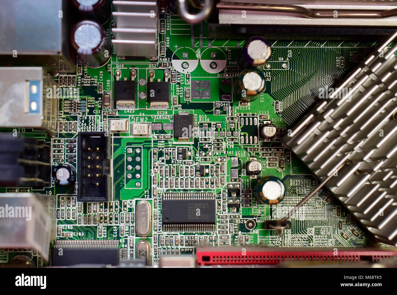 Nahaufnahme von Server Mainboard, System, Computer, Netzwerk pc-Hintergrund. Stockfoto