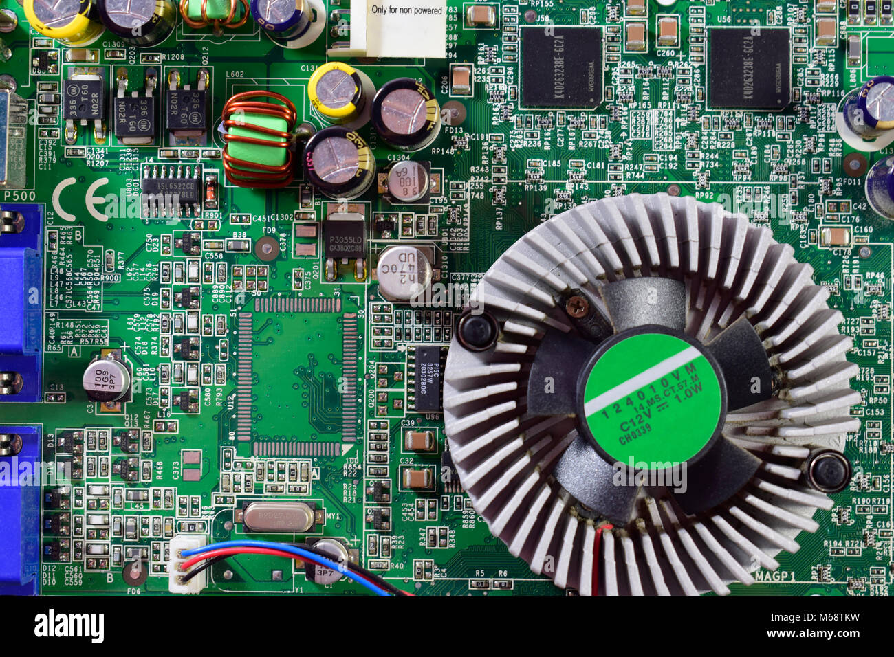 Nahaufnahme von Server Mainboard, System, Computer, Netzwerk pc-Hintergrund. Stockfoto