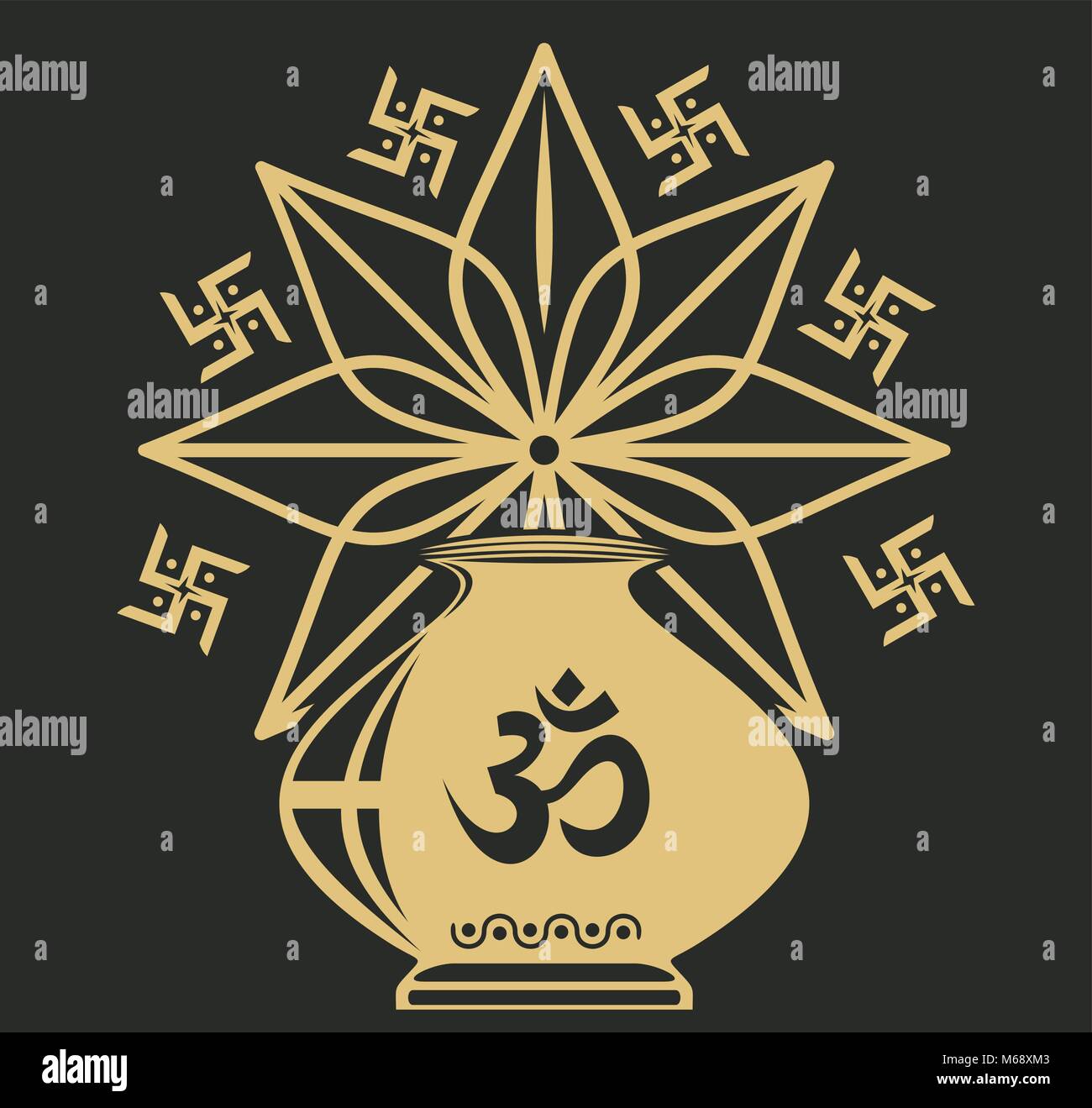 Indian Festival Symbol Mit Kalasha Auch Kalash Oder Kalasa Mandala Rangoli Und Hinduismus Buddhismus Jainismus Sakralen Symbol Om Oder Aum Vektor Illustratio Stock Vektorgrafik Alamy