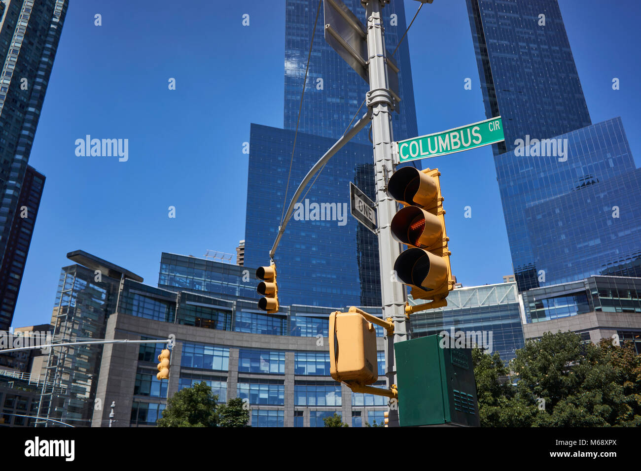 Columbus Circle street sign, 59 Street und Central Park West Stockfoto