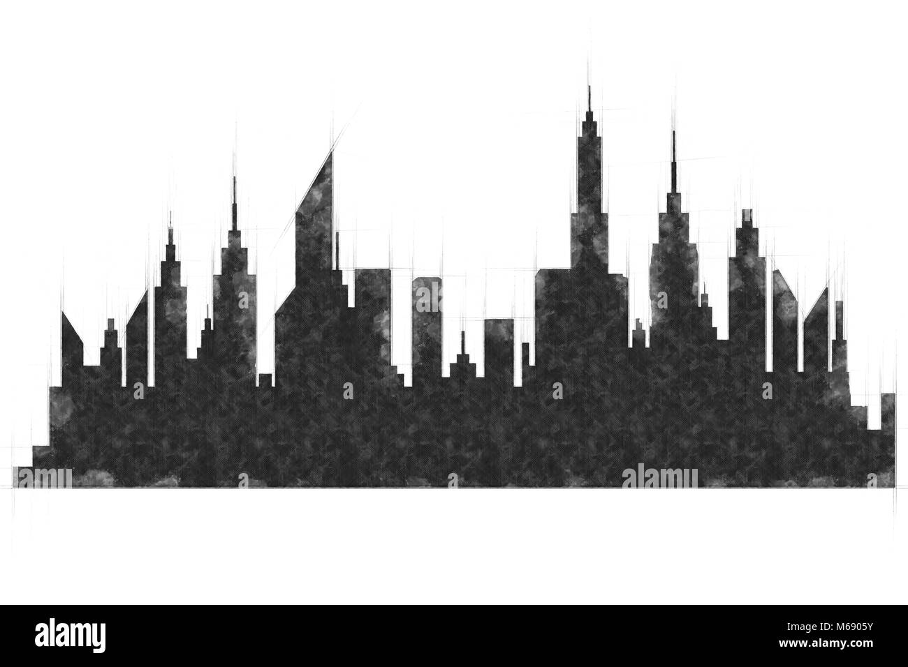 Moderne Stadt, Gebäuden und Wolkenkratzern Skizze Stockfoto