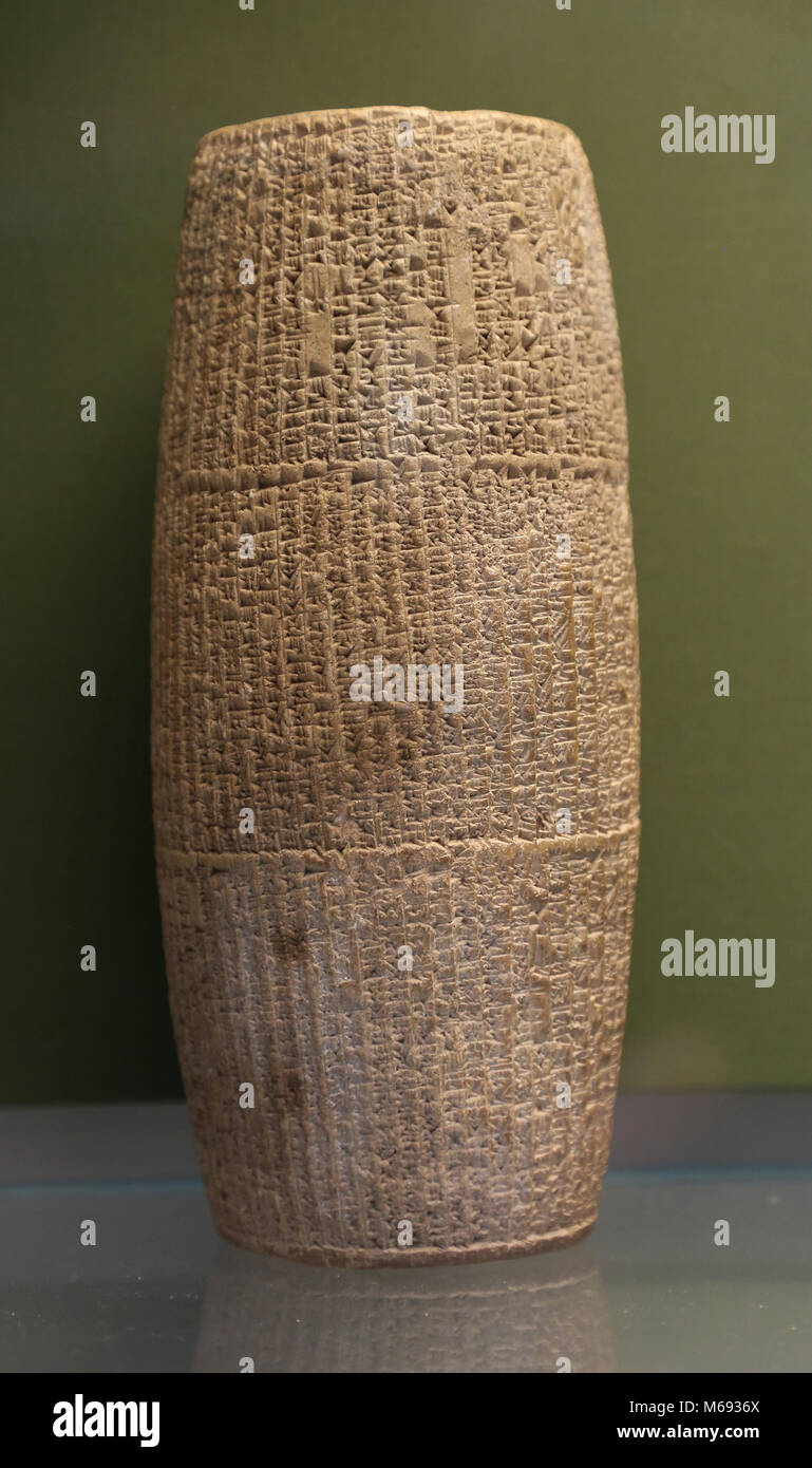 Terrakotta Zylinder beschreiben Nebukadnezars Gebäude funktioniert. Reigh von Nebukadnezar II., 606-562 BC. Babel, Irak. Stockfoto