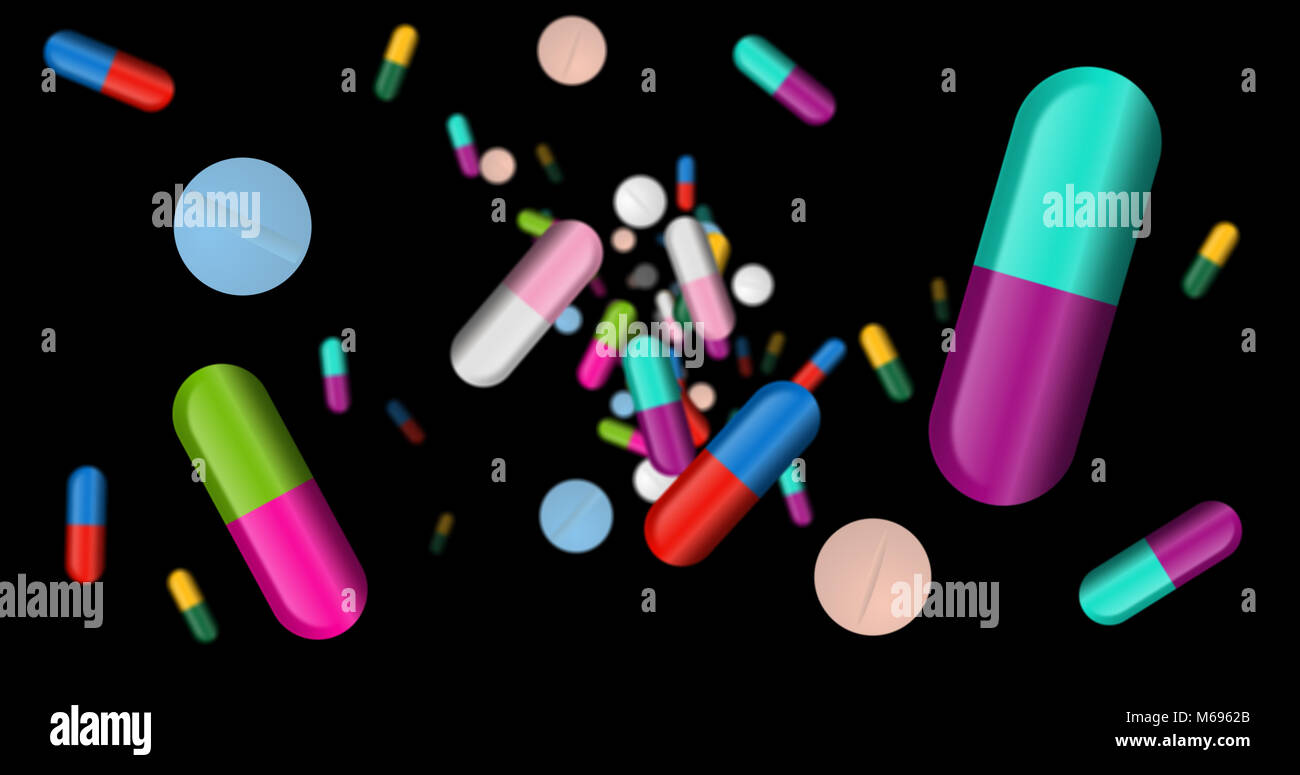 Medikamente Pillen, Tabletten und Kapseln. Konzept der Gesundheit, Heilung und Apotheke. Stockfoto
