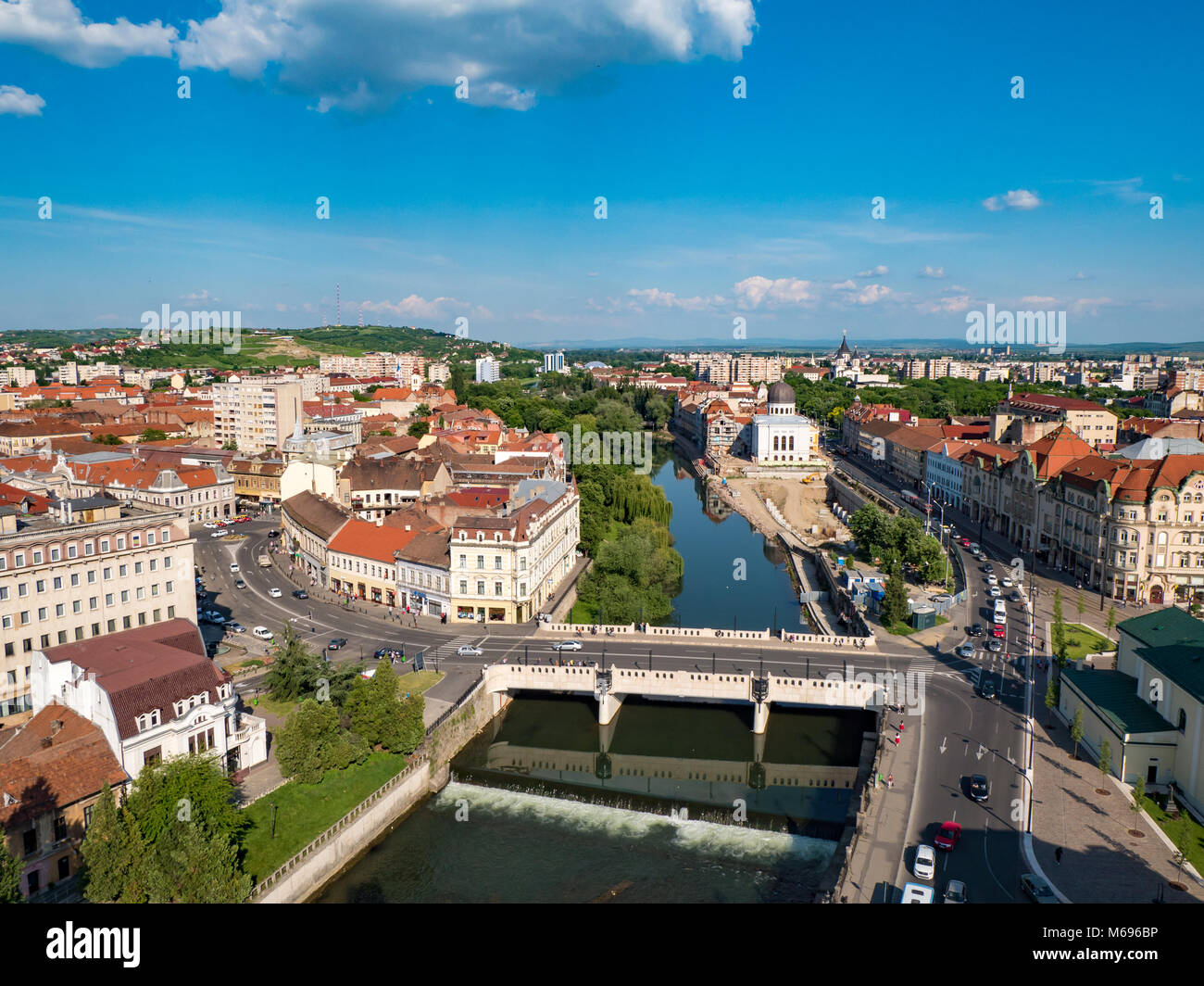 Oradea Stadtzentrum Luftbild vom Rathaus turm Stockfoto