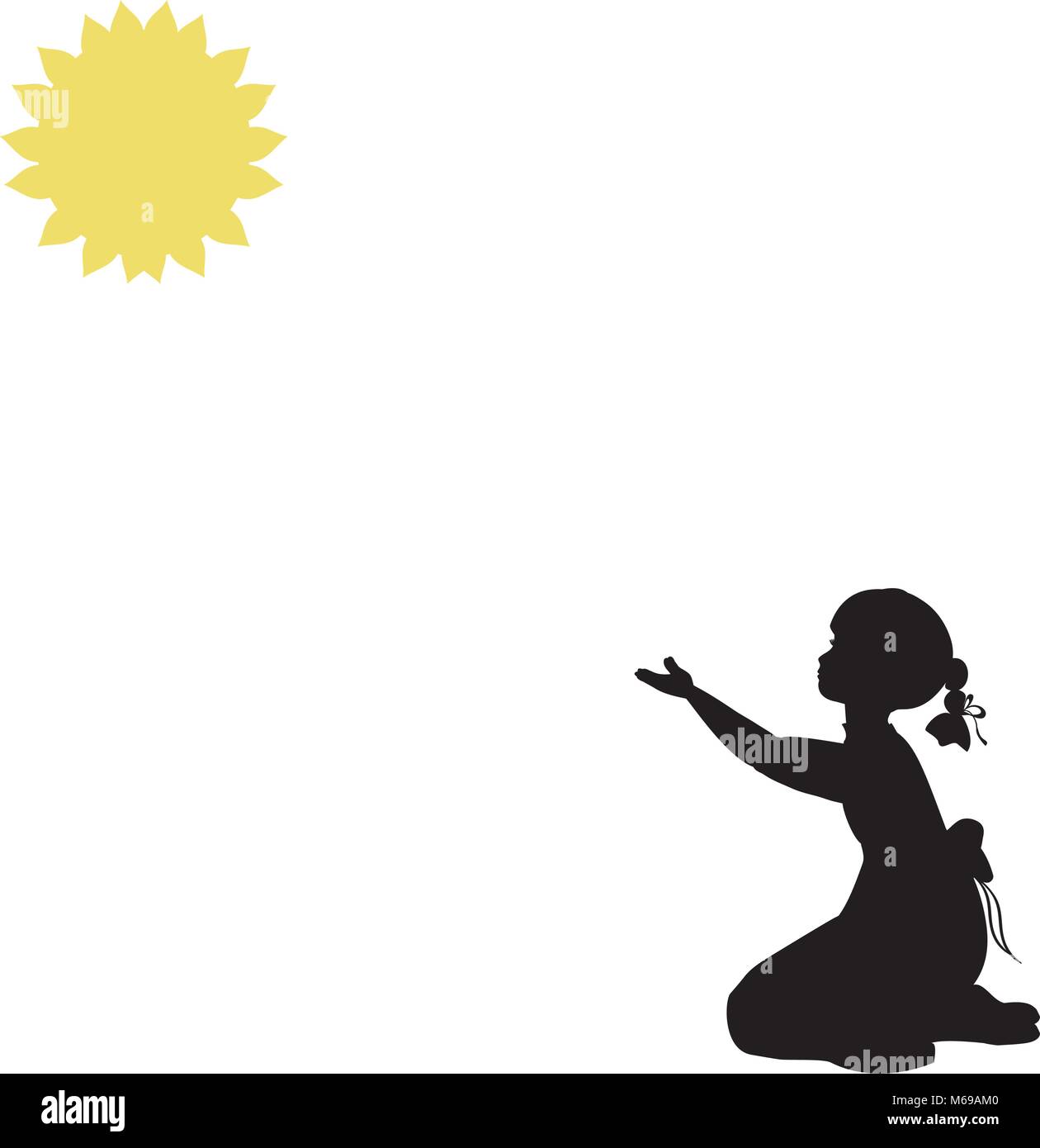 Silhouette Mädchen zieht die Hände zur Sonne. Welt sommer sonne Tag. Stock Vektor
