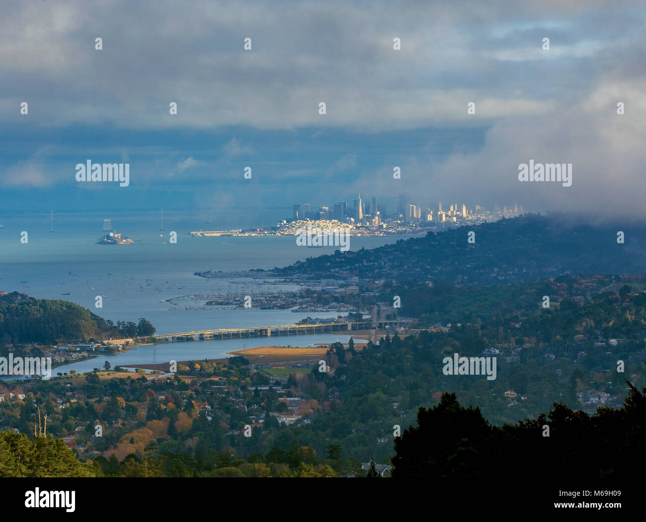 Der Vordringenden Nebel, Richardson Bay, dem südlichen Marin County, San Francisco, Kalifornien Stockfoto