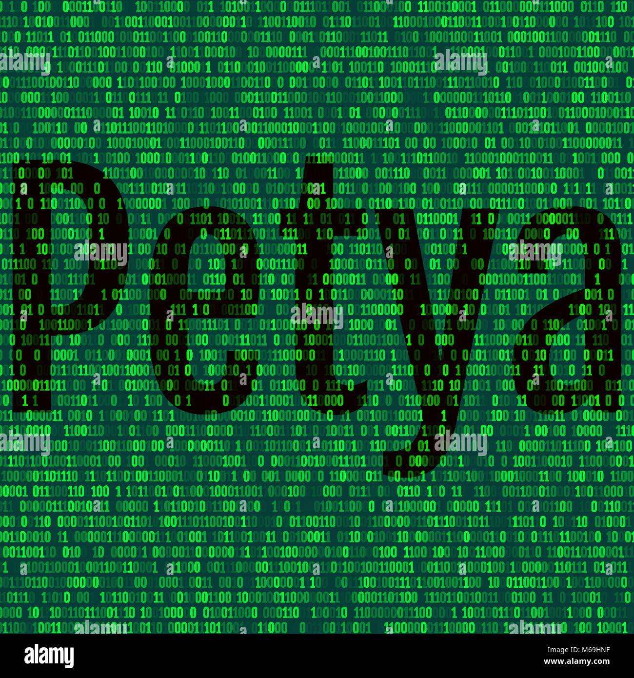 Die Petya und binären Code. Der Petya und ransomware Konzept Sicherheit. Stock Vektor
