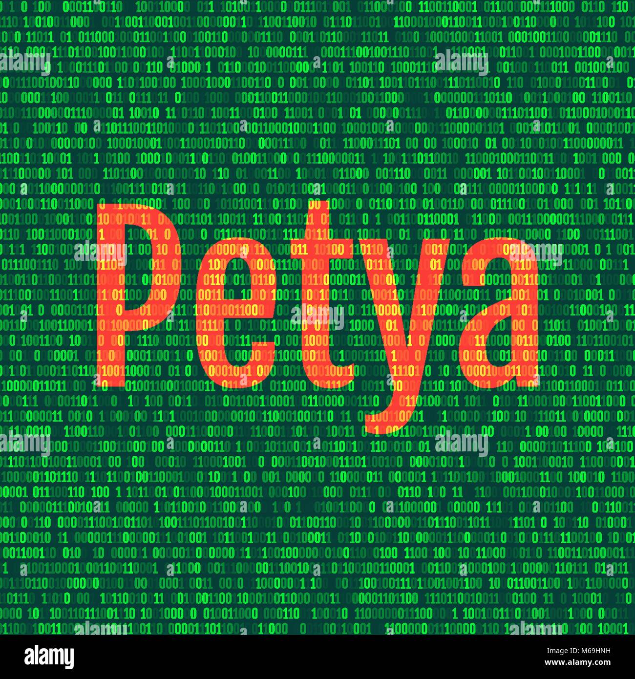 Die Petya und binären Code. Der Petya und ransomware Konzept Sicherheit. Stock Vektor