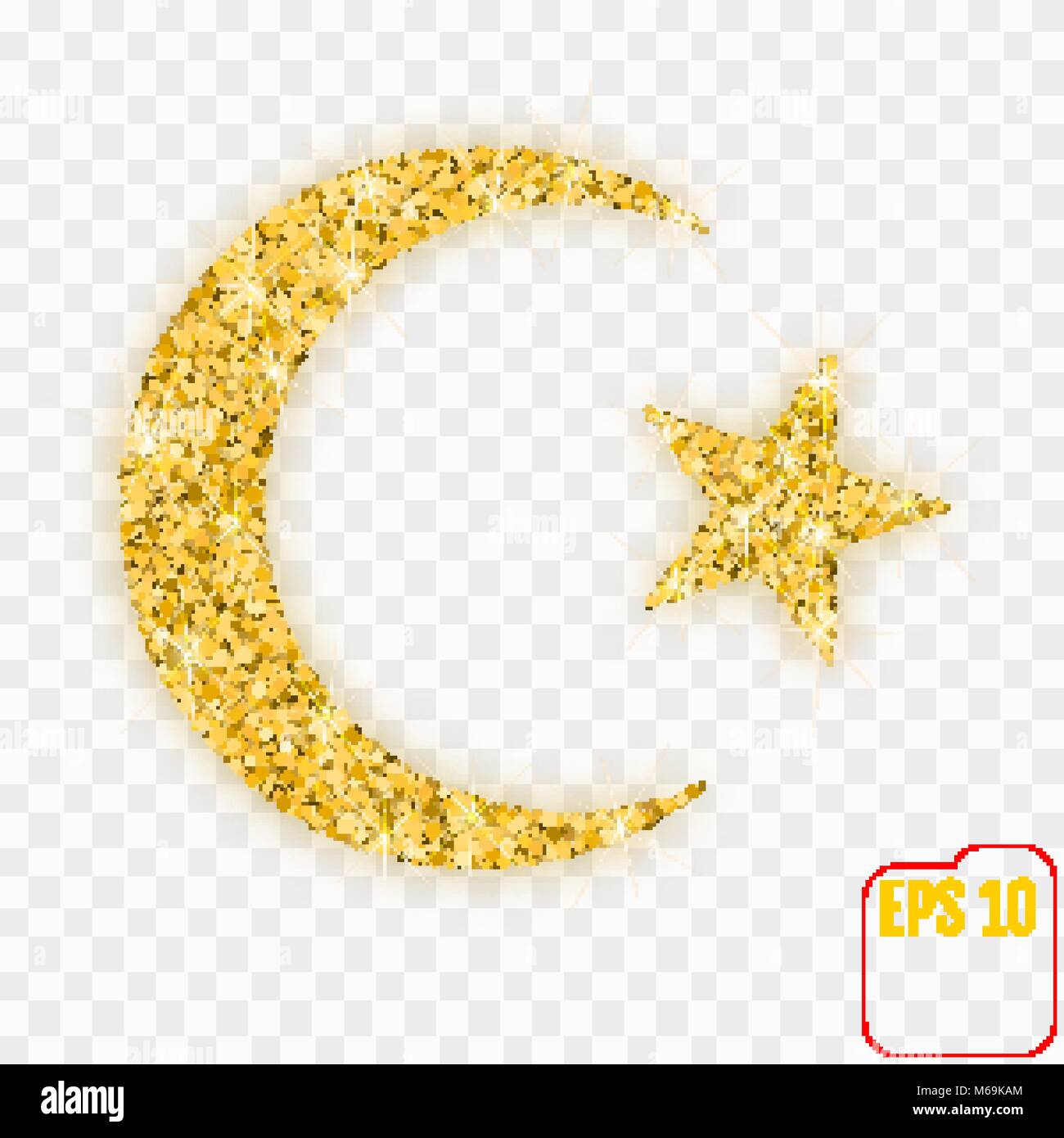 Stern und Halbmond. Islam Symbol. Gold Konfetti Konzept. Vector