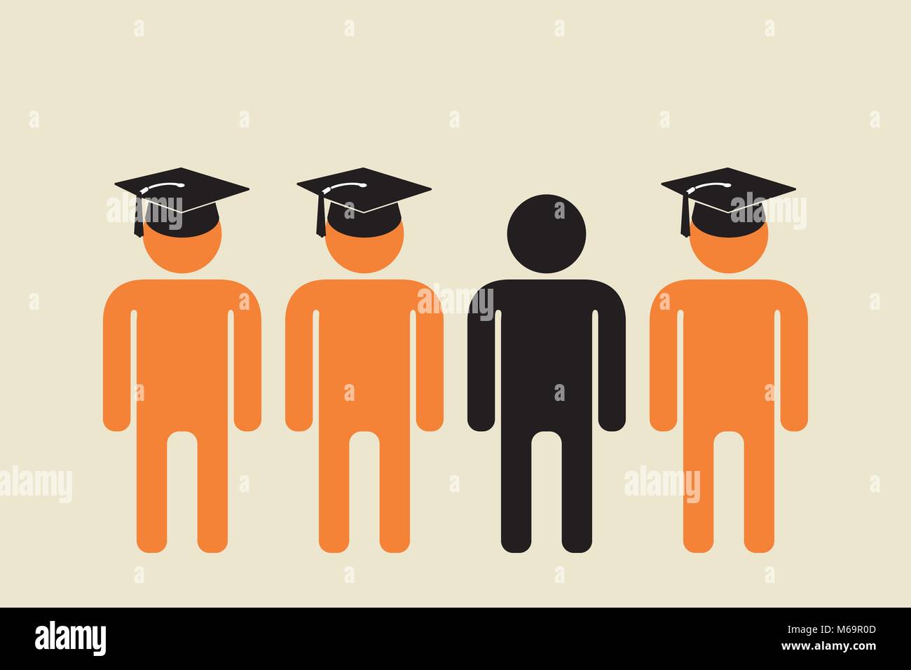 Schulabbrecher stehend mit Menschen in graduation Caps Stock Vektor