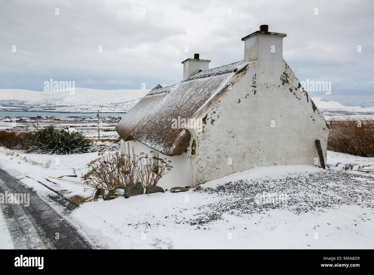 Sturm Emma bringt Schnee zu Valentia Island im County Kerry, Irland zum ersten Mal in 8 Jahren. Stockfoto