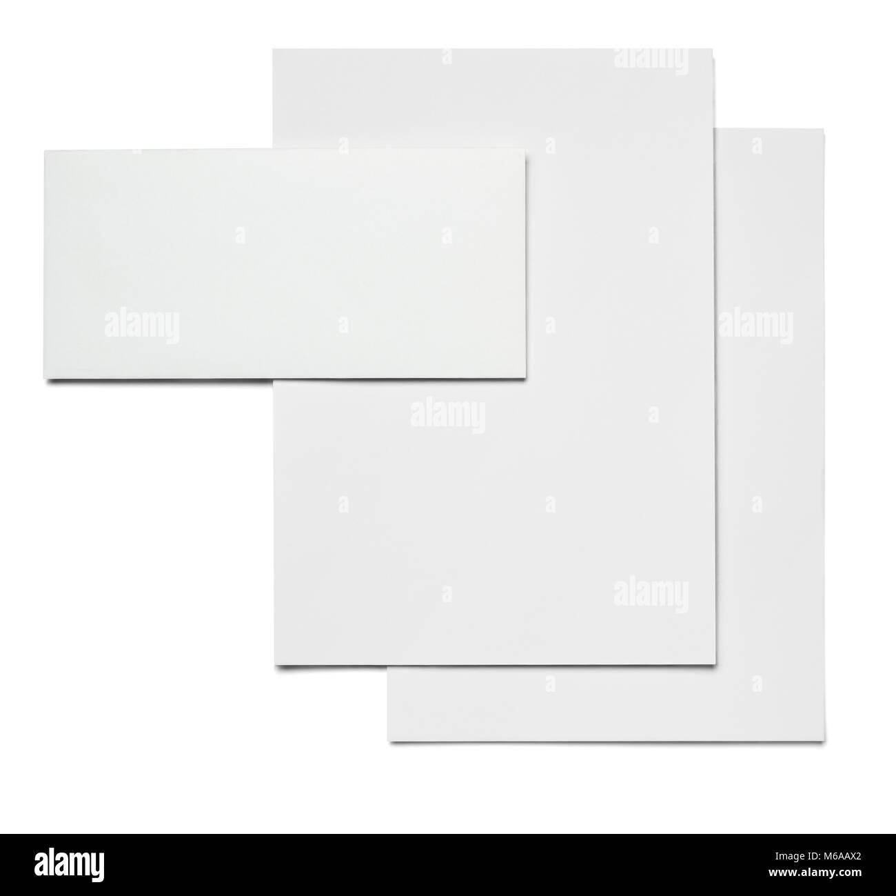 Briefumschlag, Papier und Business card Template auf weißem Hintergrund Stockfoto