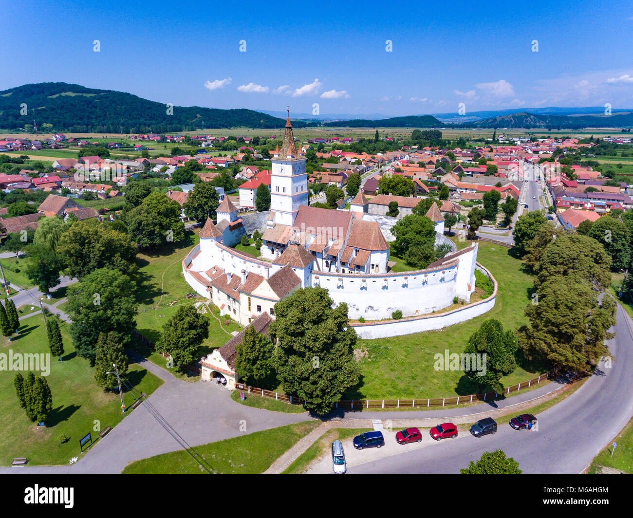 Harman befestigte Kirche in Siebenbürgen Rumänien als von oben gesehen Stockfoto