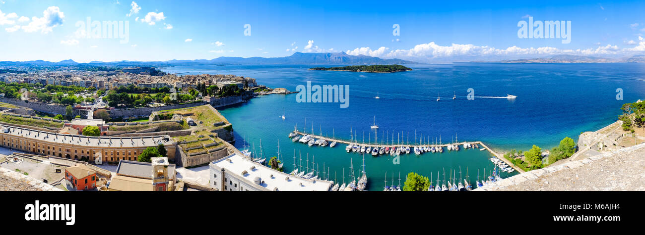 Insel Korfu Panorama von oben die alte venezianische Festung gesehen. Auch als Korfu Kerkyra Insel in Griechenland bekannt Stockfoto