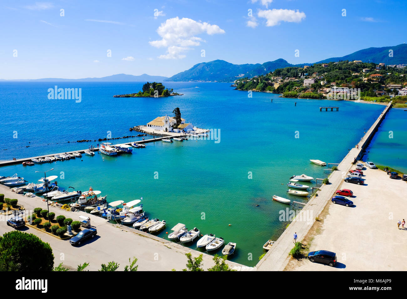 Insel Korfu symbol Insel Pontikonisi und Vlacherna Kloster von oben gesehen. Kerkyra Insel auch 