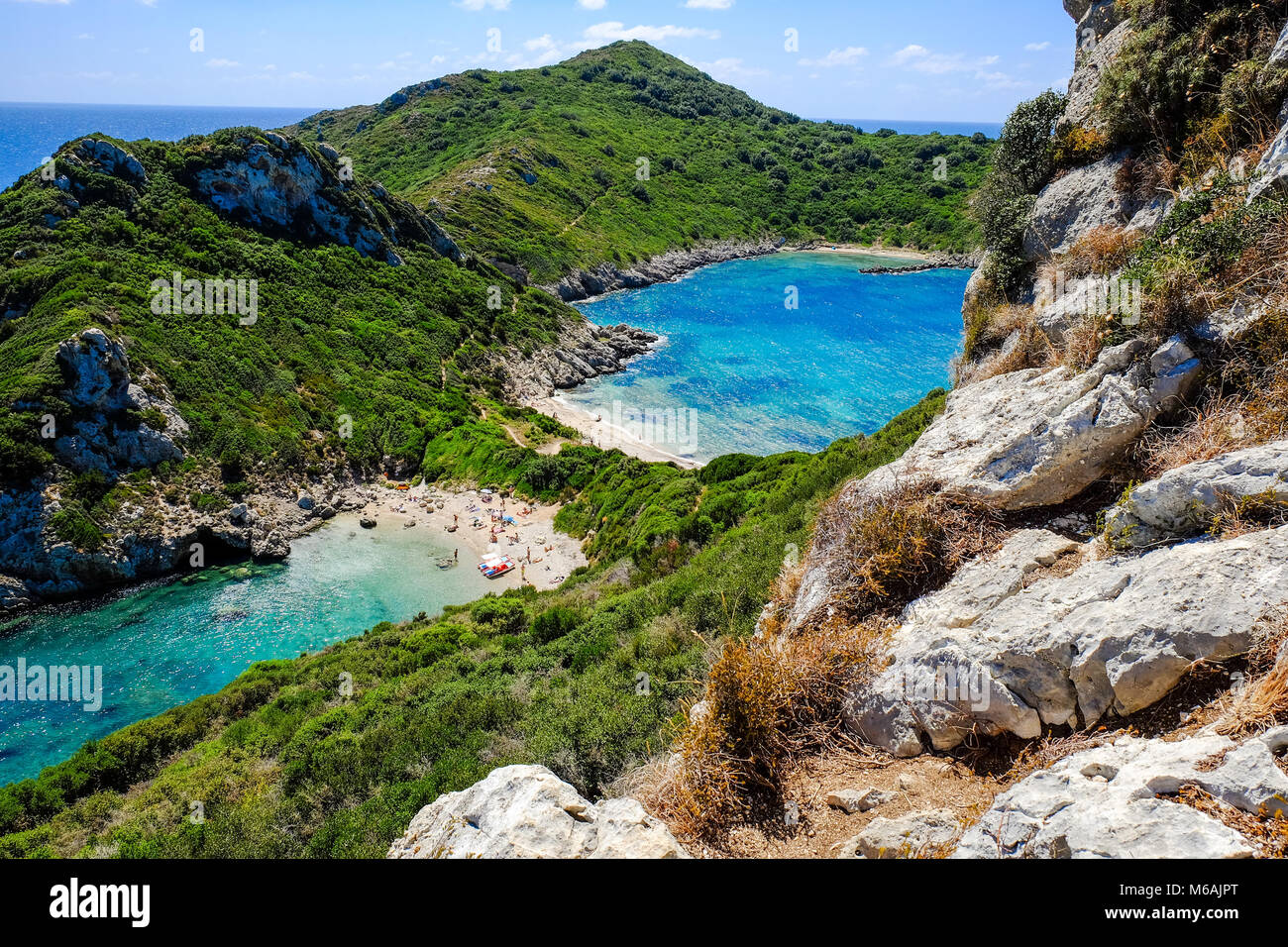 Der berühmte Strand Porto Timoni auf der Insel Korfu Kerkyra, Griechenland Stockfoto