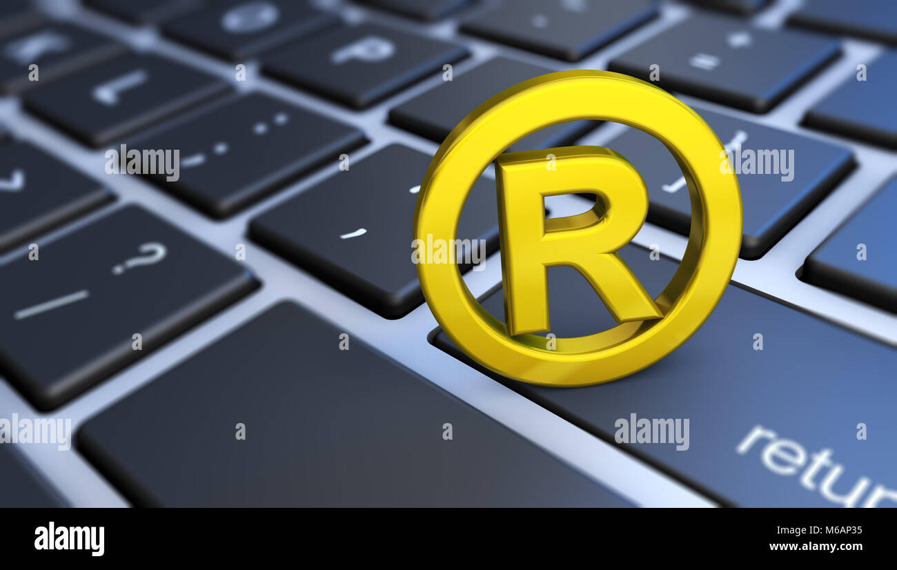 Business eingetragene Marke Konzept mit goldenen Symbol und das Symbol auf einer PC-Tastatur 3D-Abbildung. Stockfoto