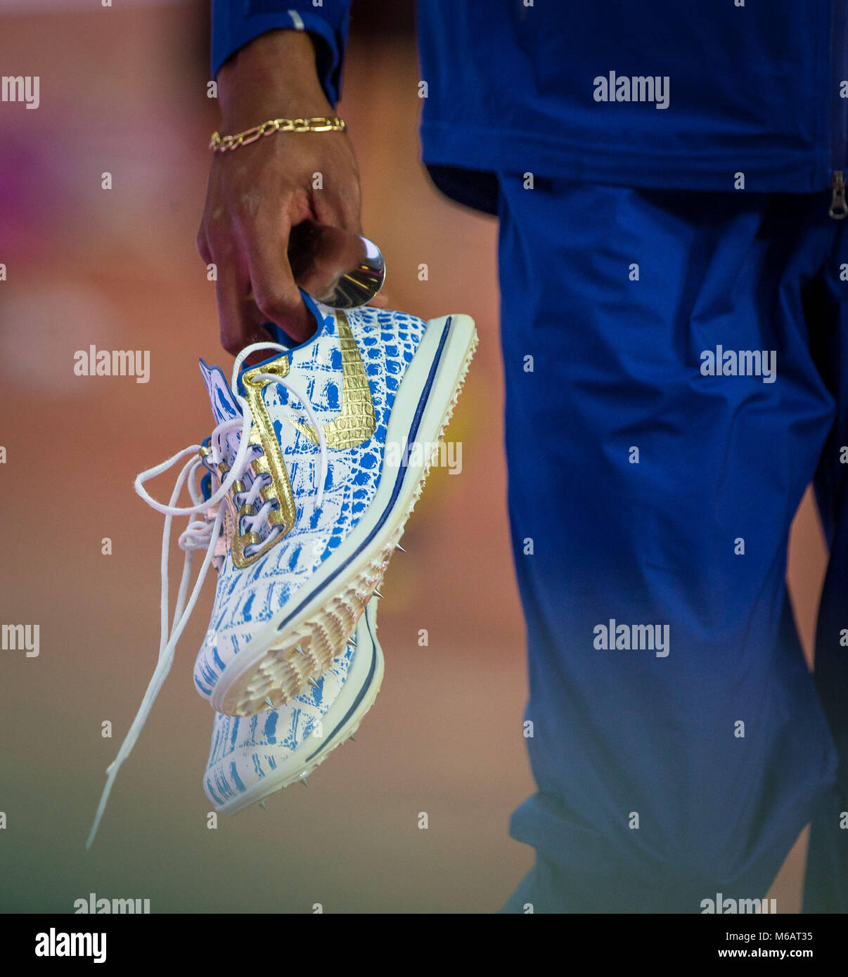 Die Nike Schuhe von Christian TAYLOR der USA im Dreisprung während der IAAF Leichtathletik WM 2017 - Tag 7 bei den Olympischen Park, London, E Stockfoto